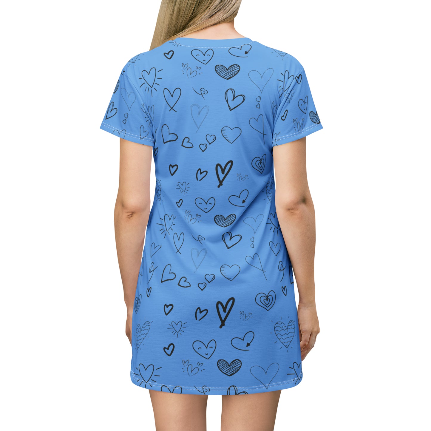 Hearts all over T-Shirt Dress - Light Blue