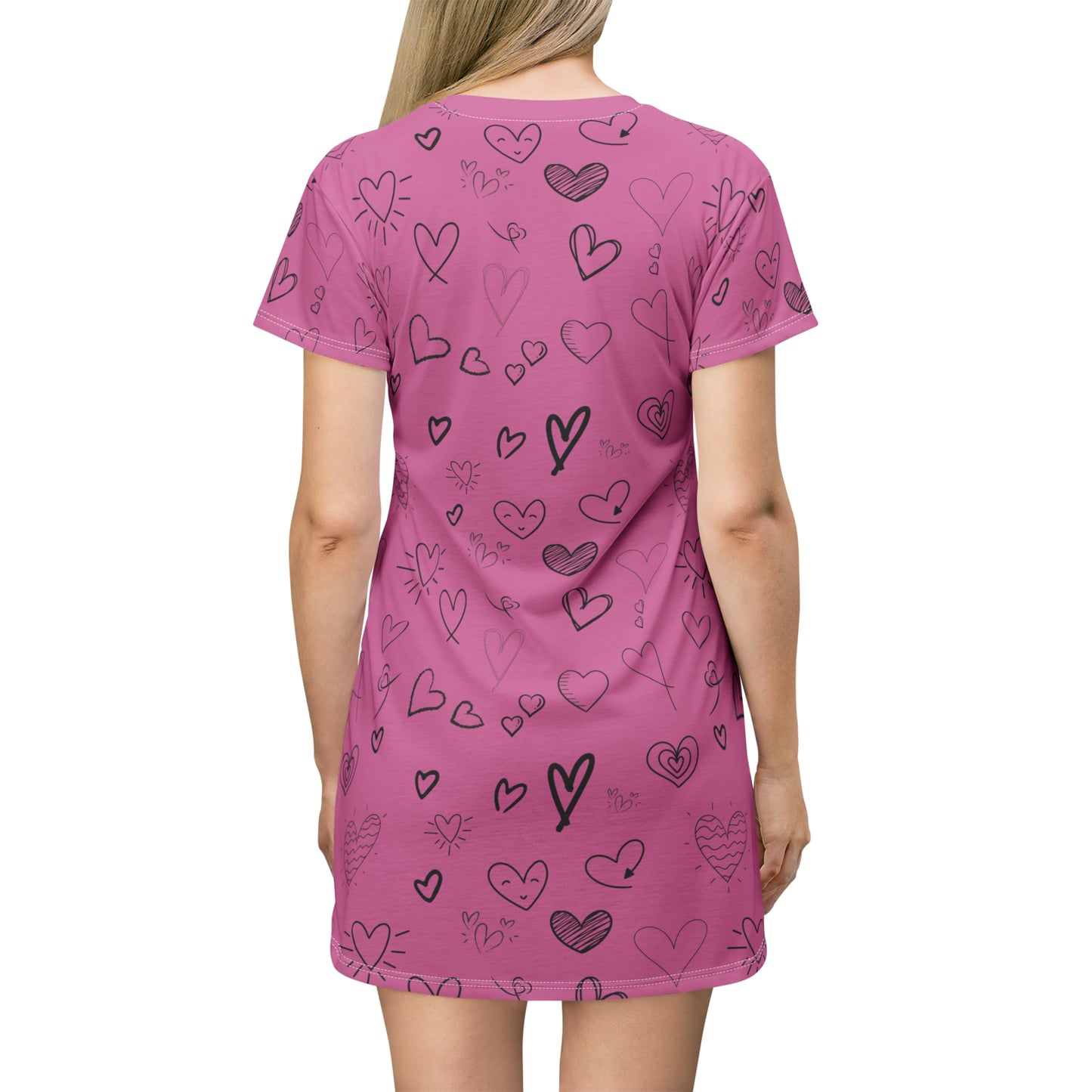 Hearts all over T-Shirt Dress - Light Pink