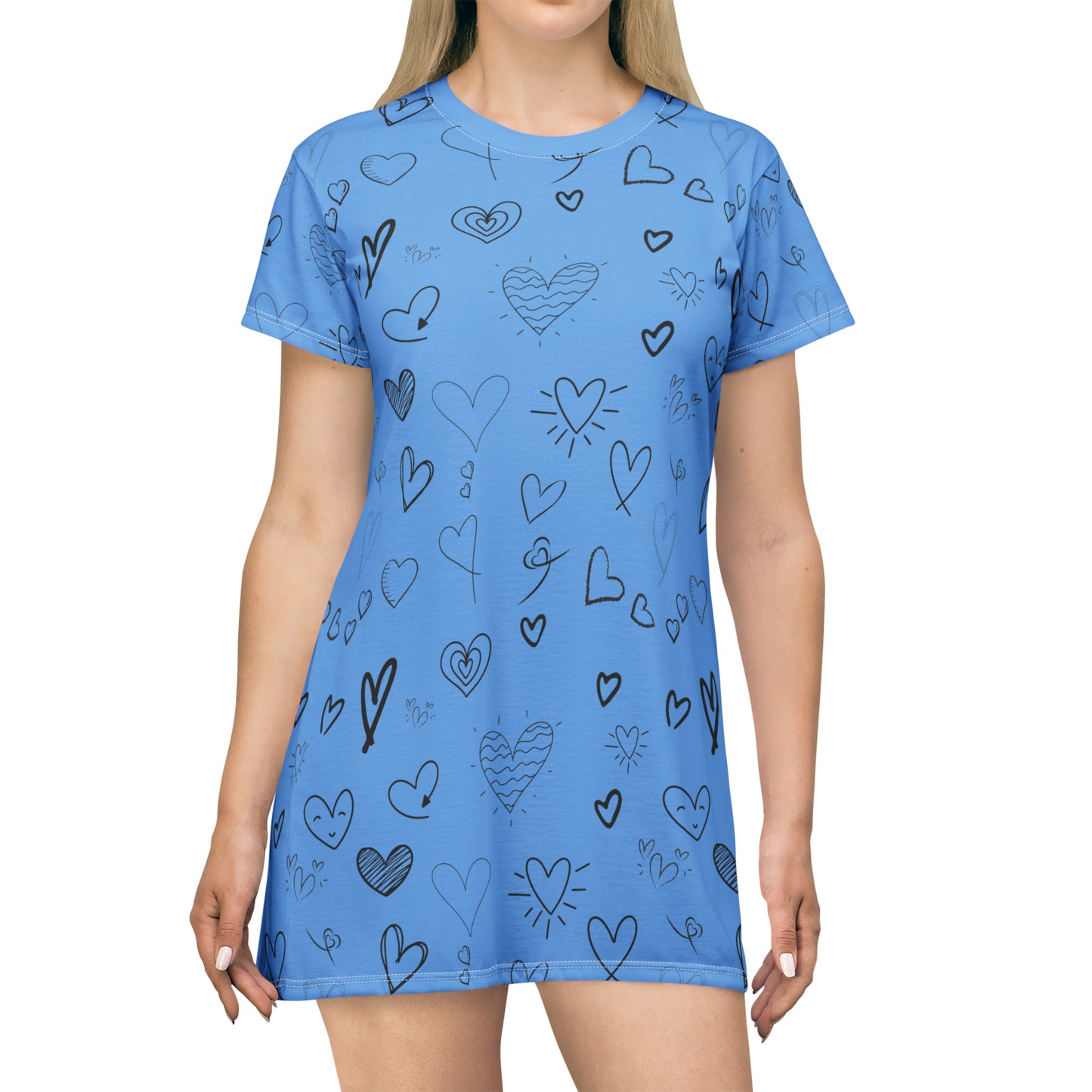 Hearts all over T-Shirt Dress - Light Blue