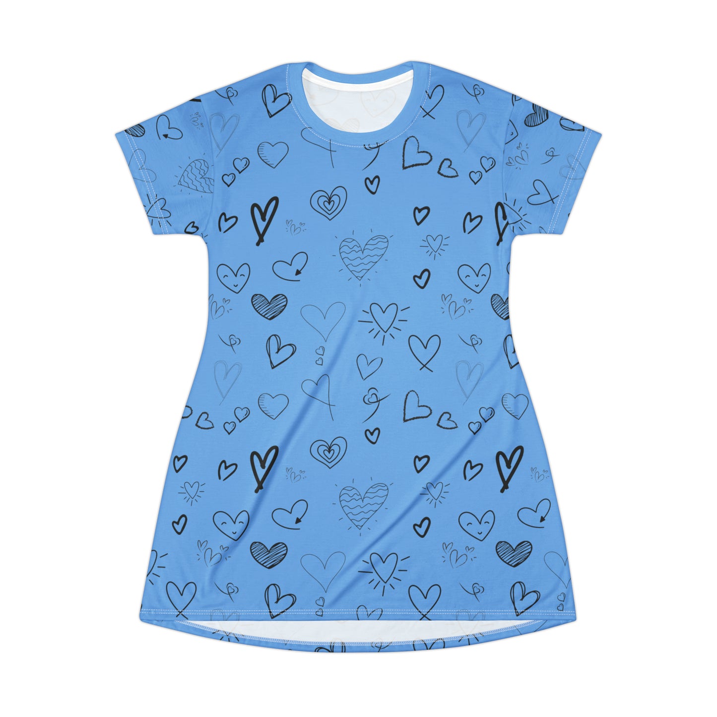 Hearts all over T-Shirt Dress - Light Blue