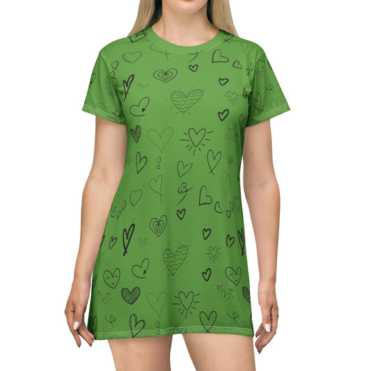 Hearts all over T-Shirt Dress - Green