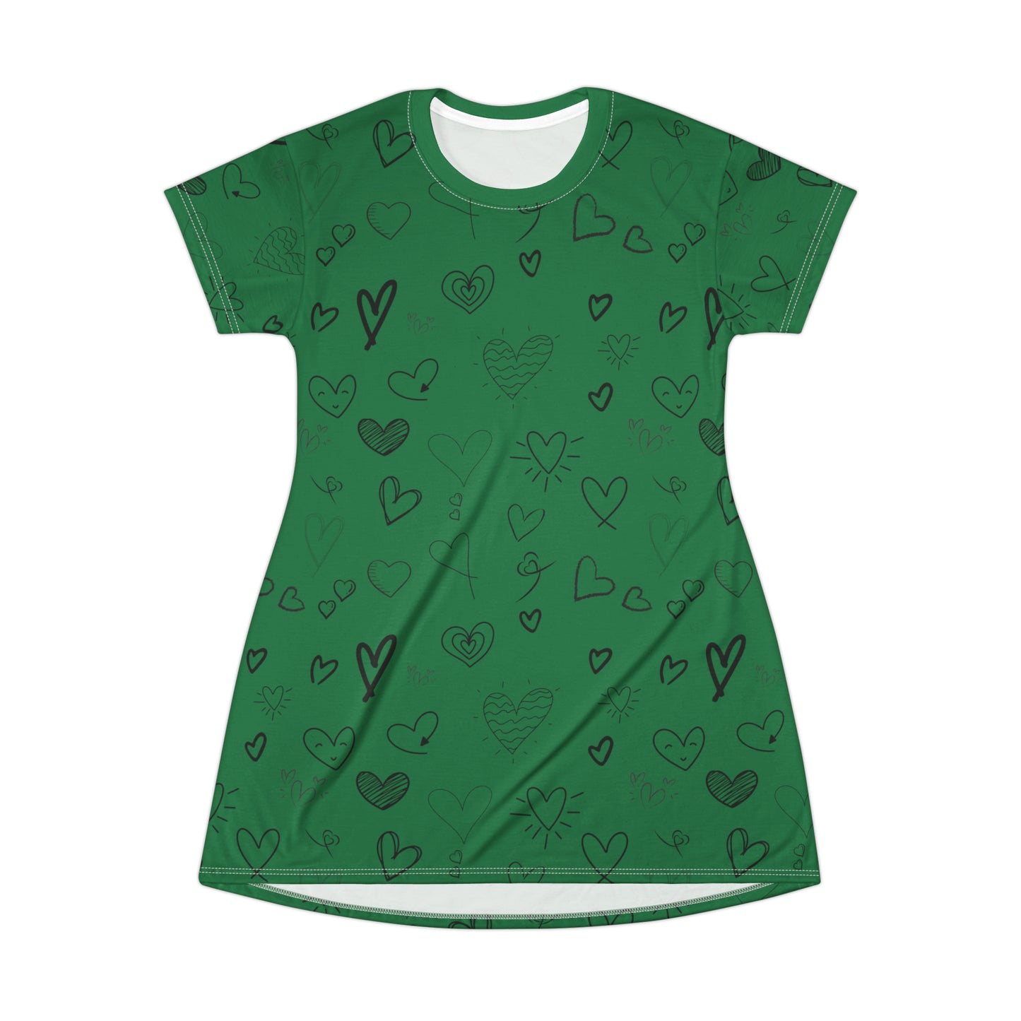 Hearts all over T-Shirt Dress - Dark Green