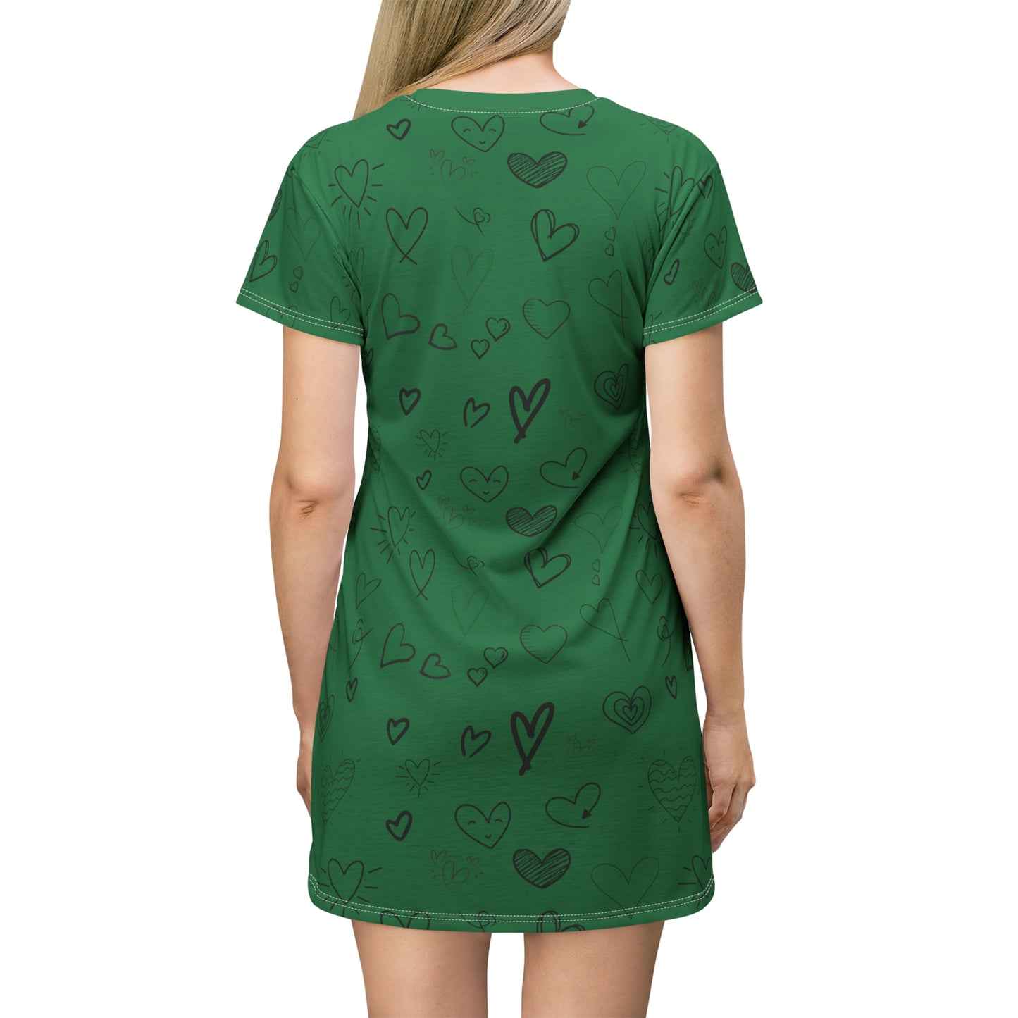 Hearts all over T-Shirt Dress - Dark Green