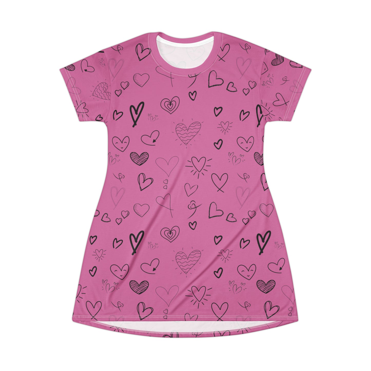 Hearts all over T-Shirt Dress - Light Pink